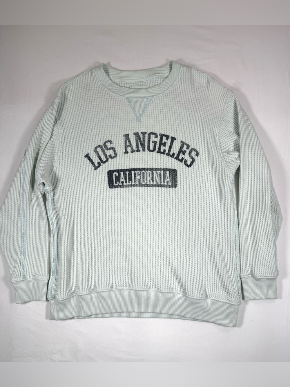 AERIE Womens Los Angeles Waffle Thermal Sweatshirt S Coastal Collegiate Y2K Cozy